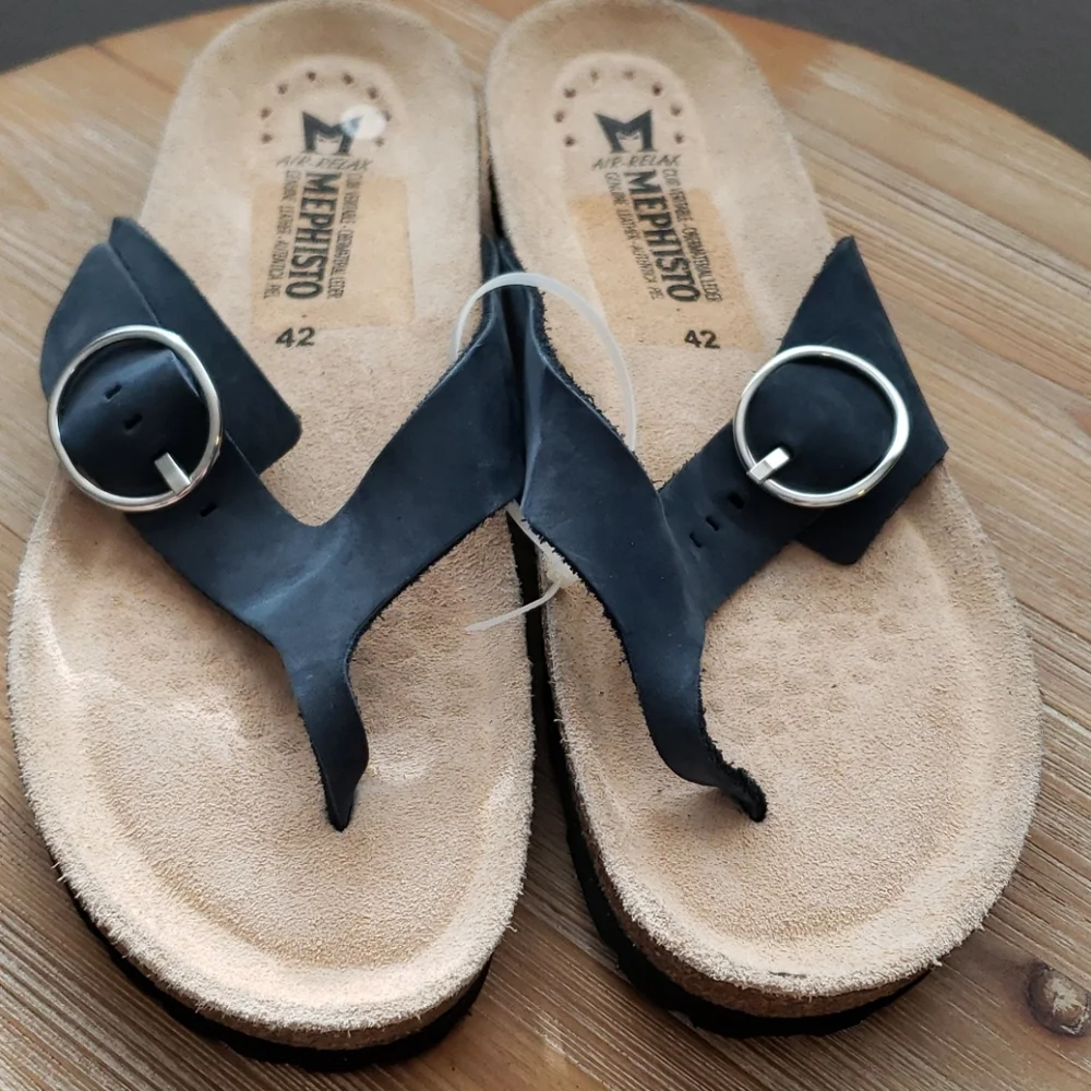 Mephisto Natalia Nubuck Leather Sandal Navy